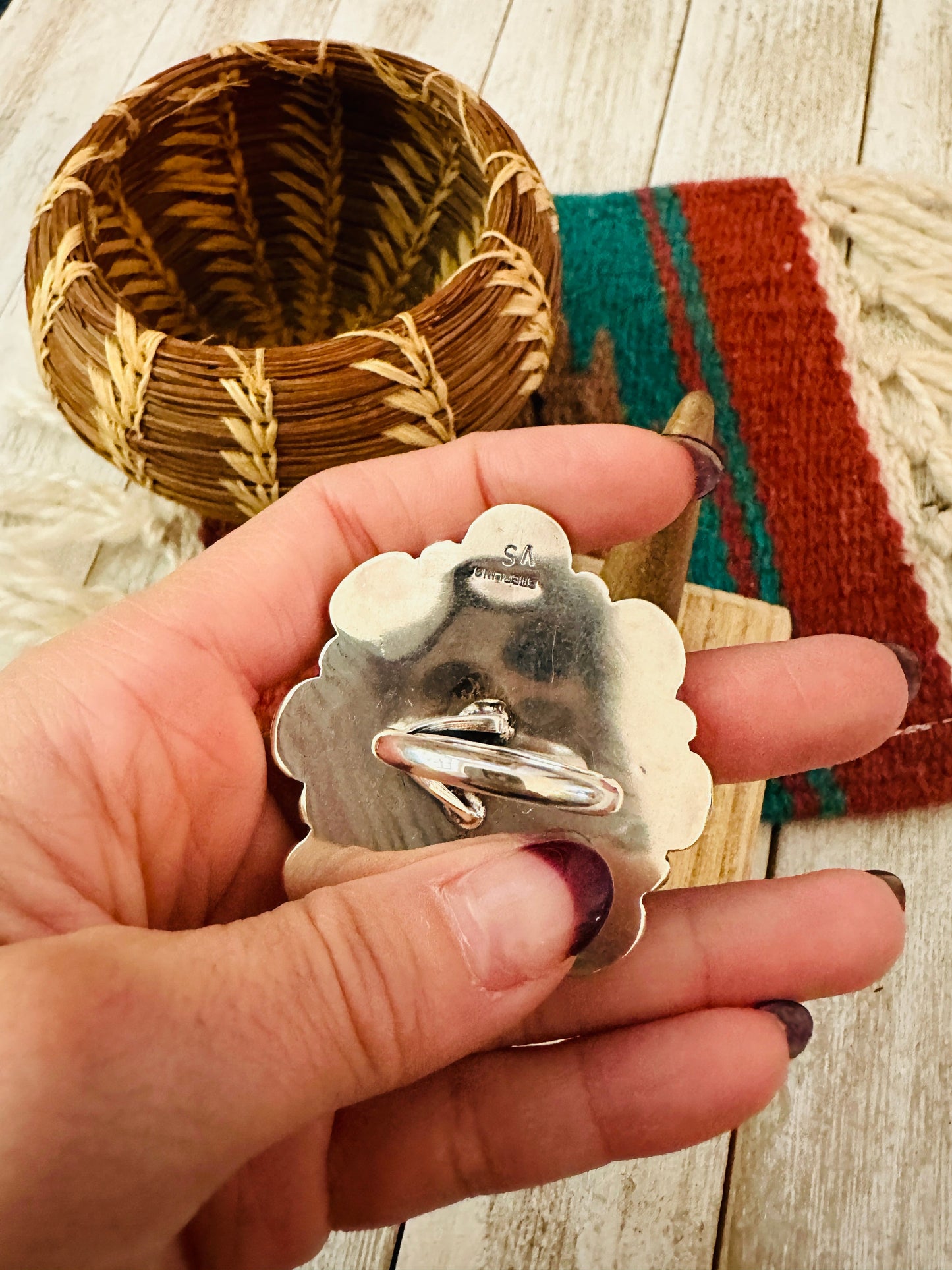 Navajo Sterling Silver & Golden Hills Turquoise Cluster Adjustable Ring