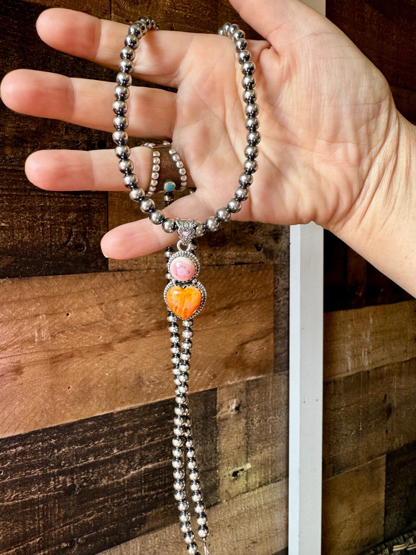 Pendant - sterling silver with pink Conch and orange spiny