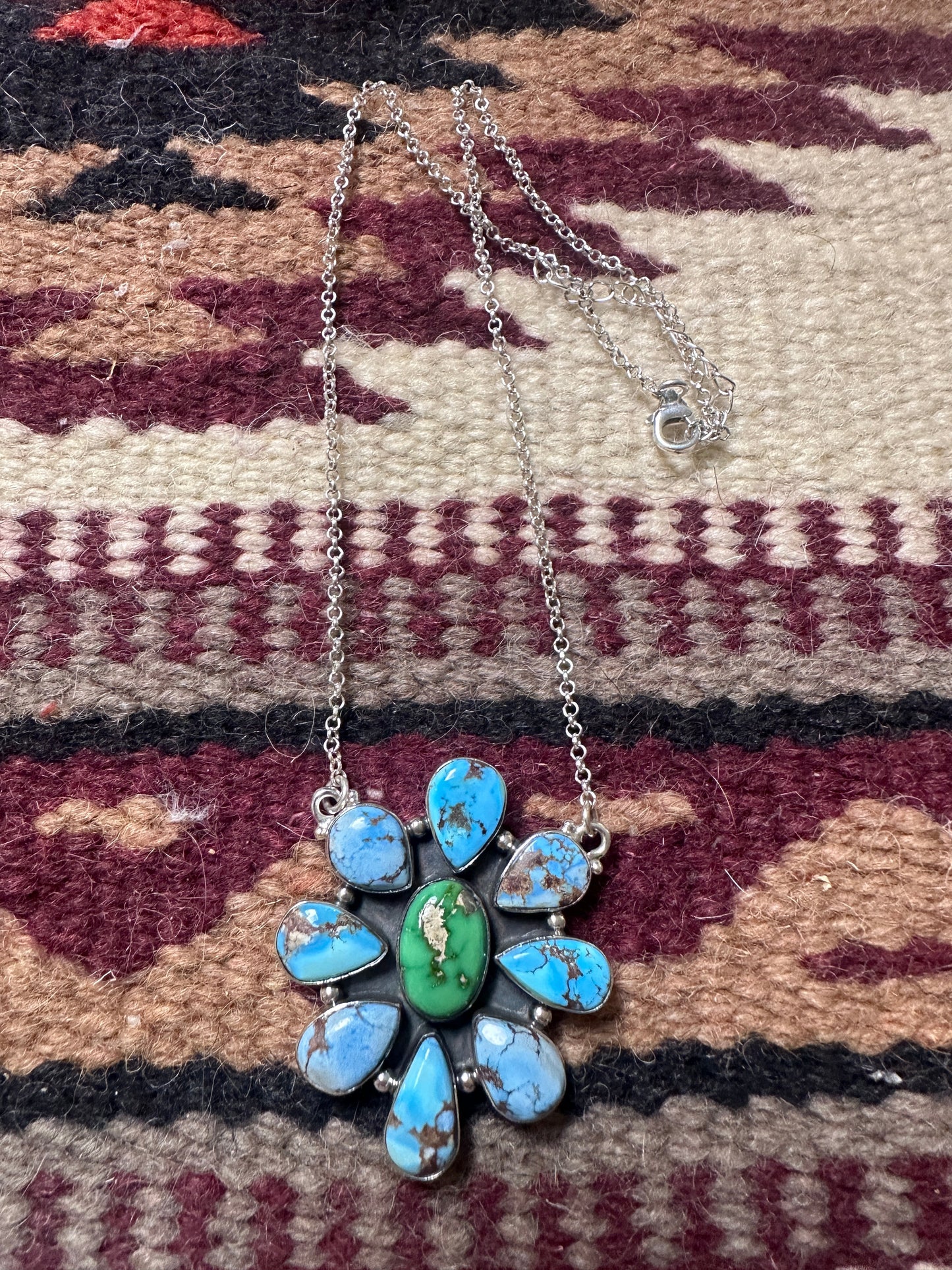 Beautiful Handmade Sterling Silver, Sonoran Mountain Turquoise, Golden Hills Turquoise Cluster Necklace