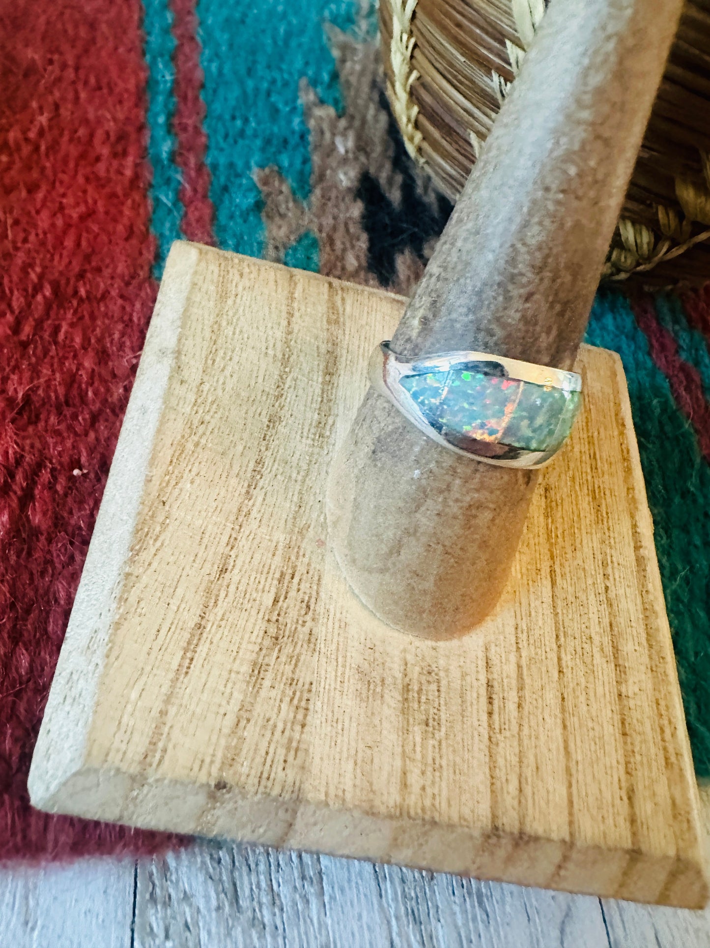 Navajo Sterling Silver & Opal Inlay Band Ring