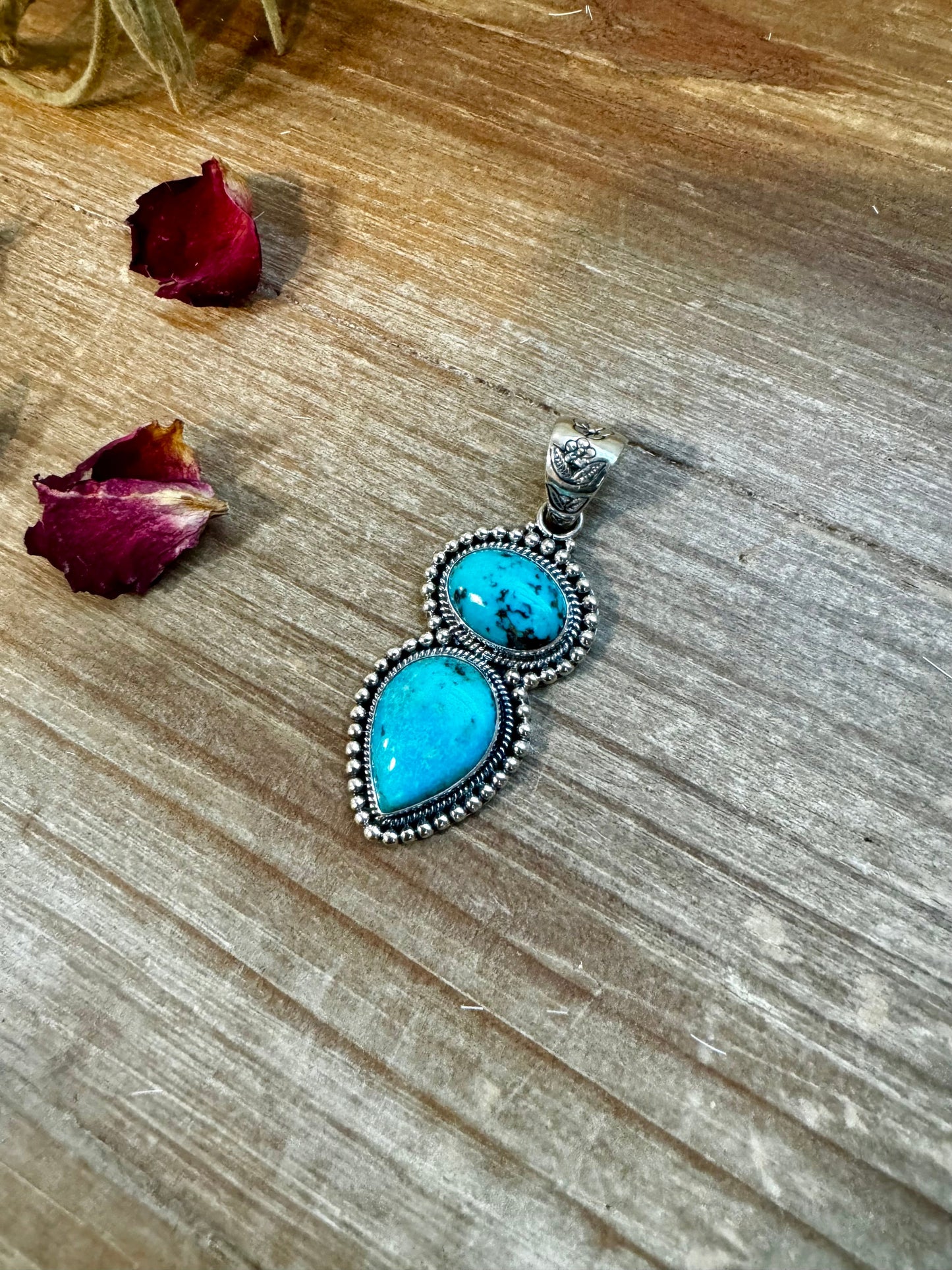 2 stone Pendant - sterling silver with turquoise