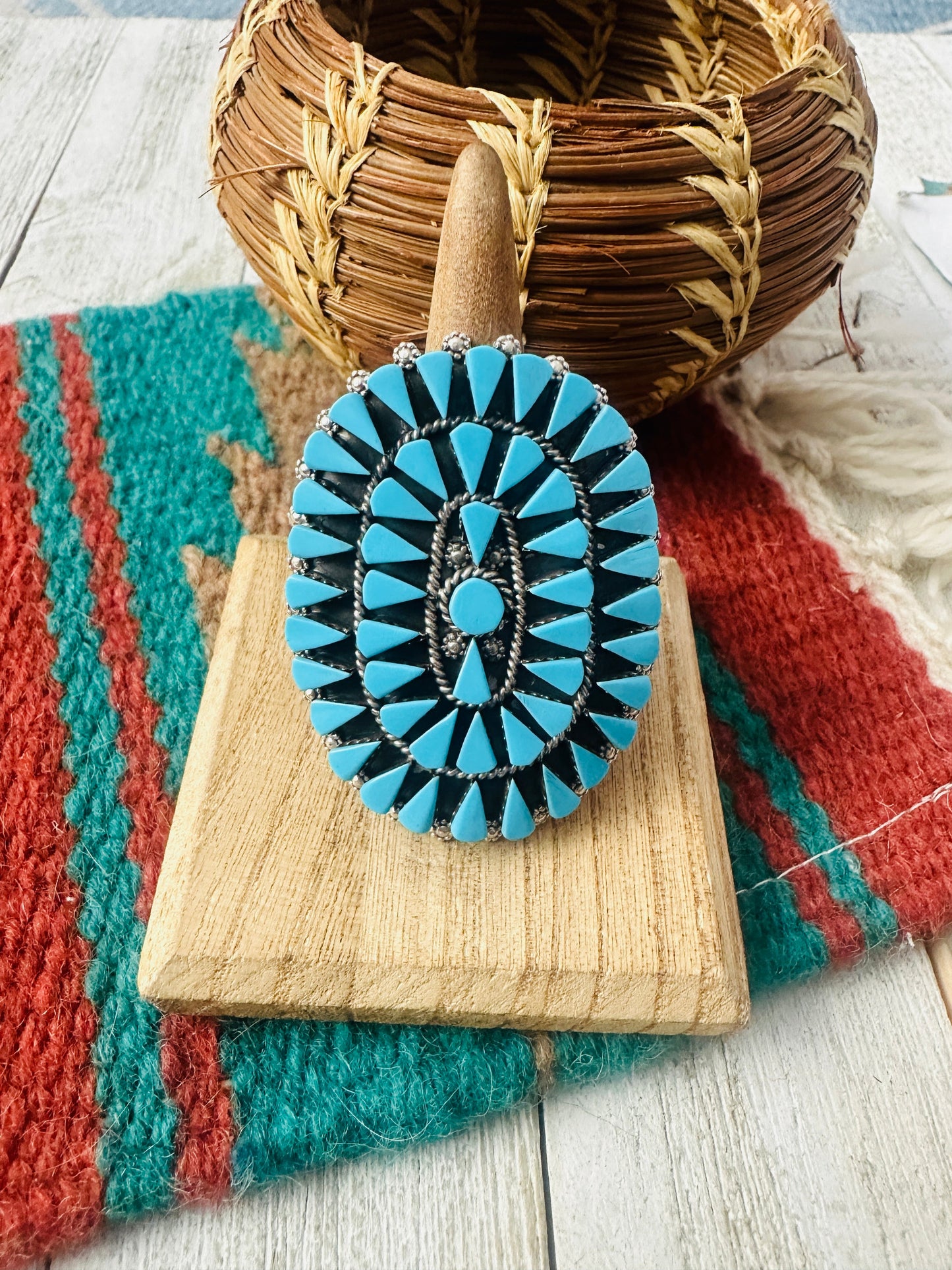 Zuni Sterling Silver & Turquoise Cluster Ring