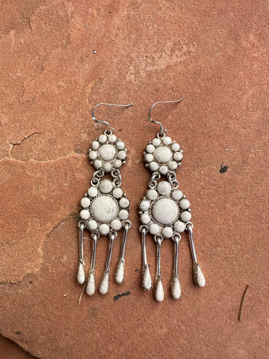 Elegant Handmade White Buffalo and Sterling Silver Dangles