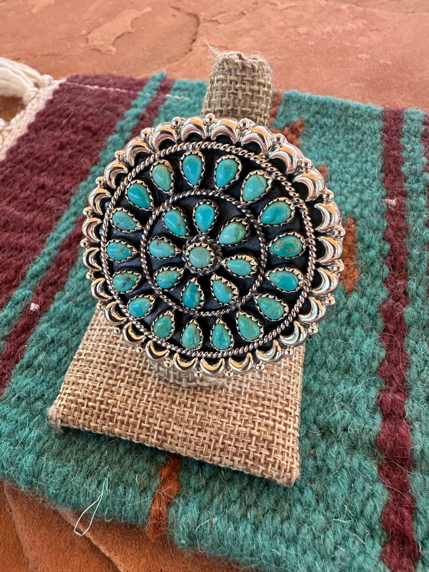 Handmade Sterling Silver & Turquoise Cluster Adjustable Ring by Nizhoni