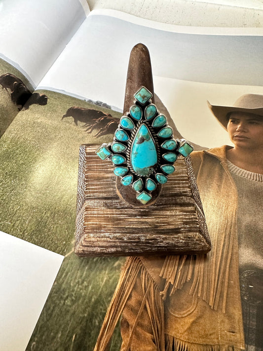 “The Maren” Nizhoni Turquoise & Sterling Silver Adjustable Cluster Ring