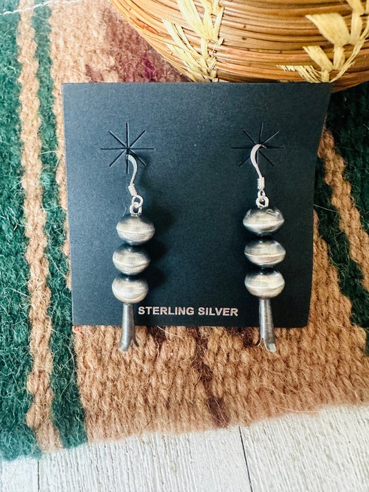 Navajo Sterling Silver Beaded Blossom Dangle Earrings