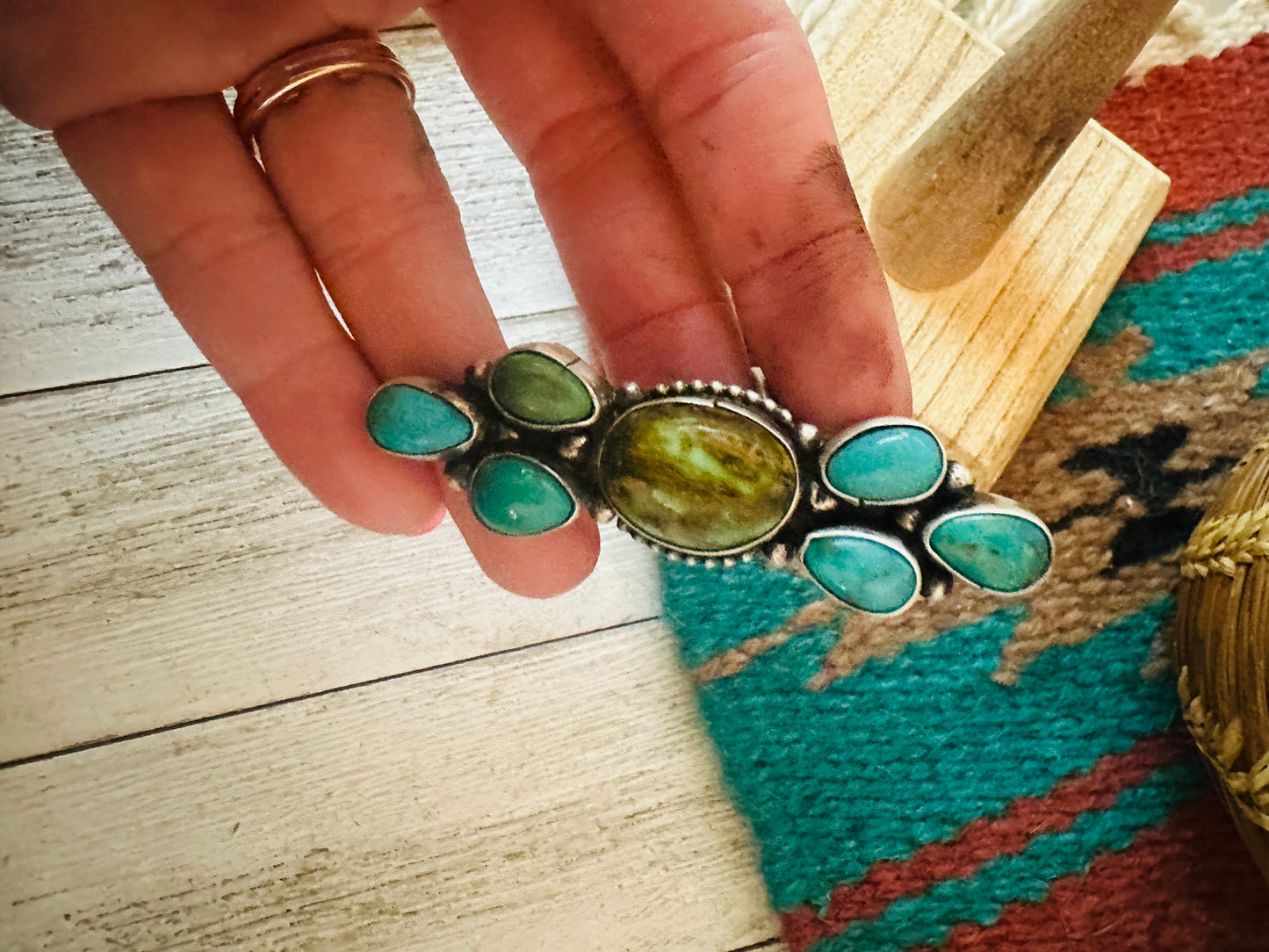 Navajo Turquoise & Sterling Silver Adjustable Statement Ring