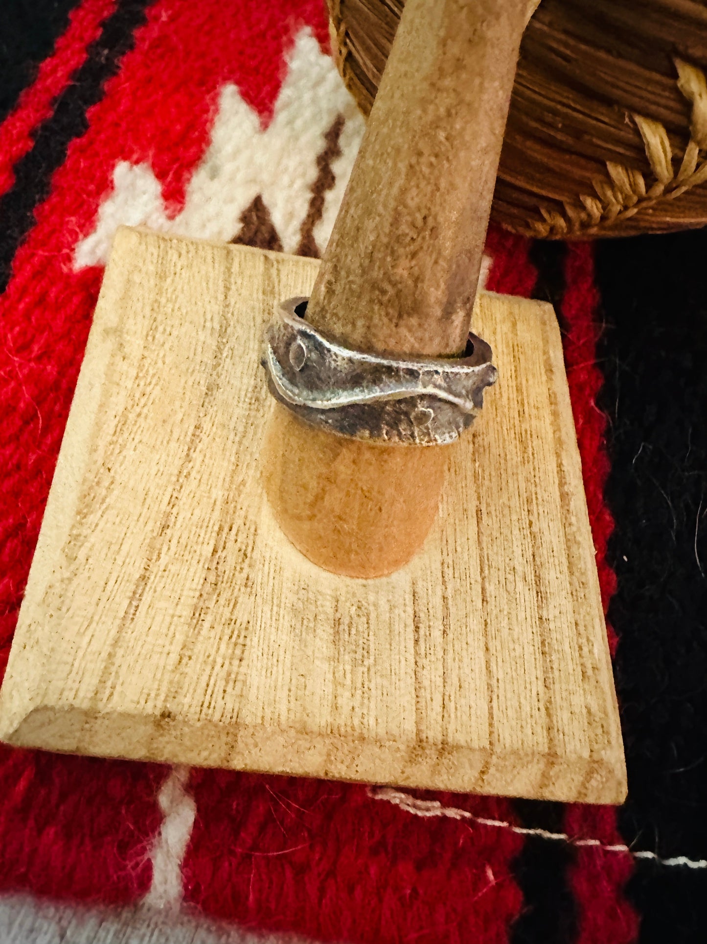 Navajo Tufa Cast Sterling Silver Band Ring Size 8.5