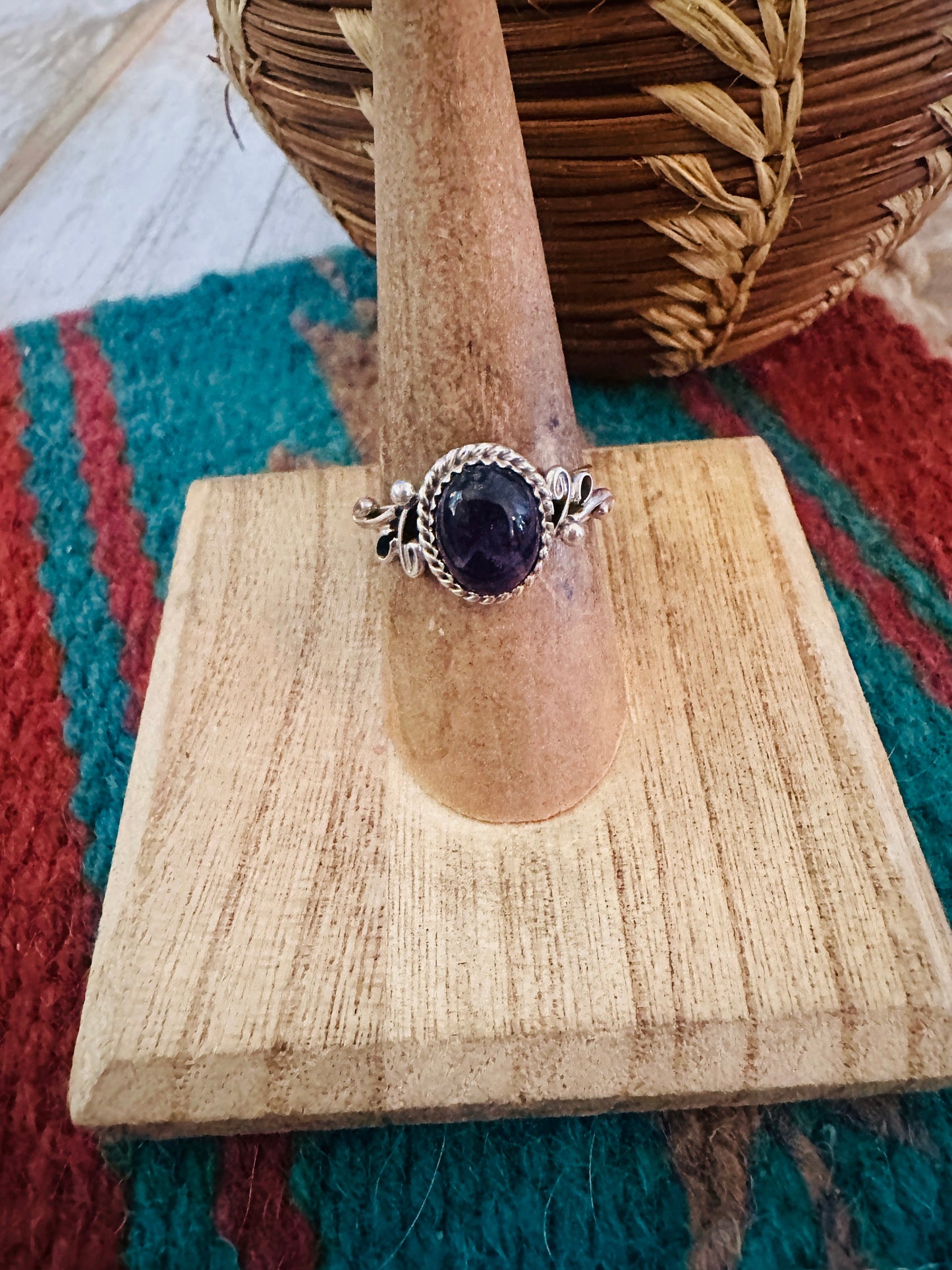 Navajo Amethyst & Sterling Silver Ring Size 7.5