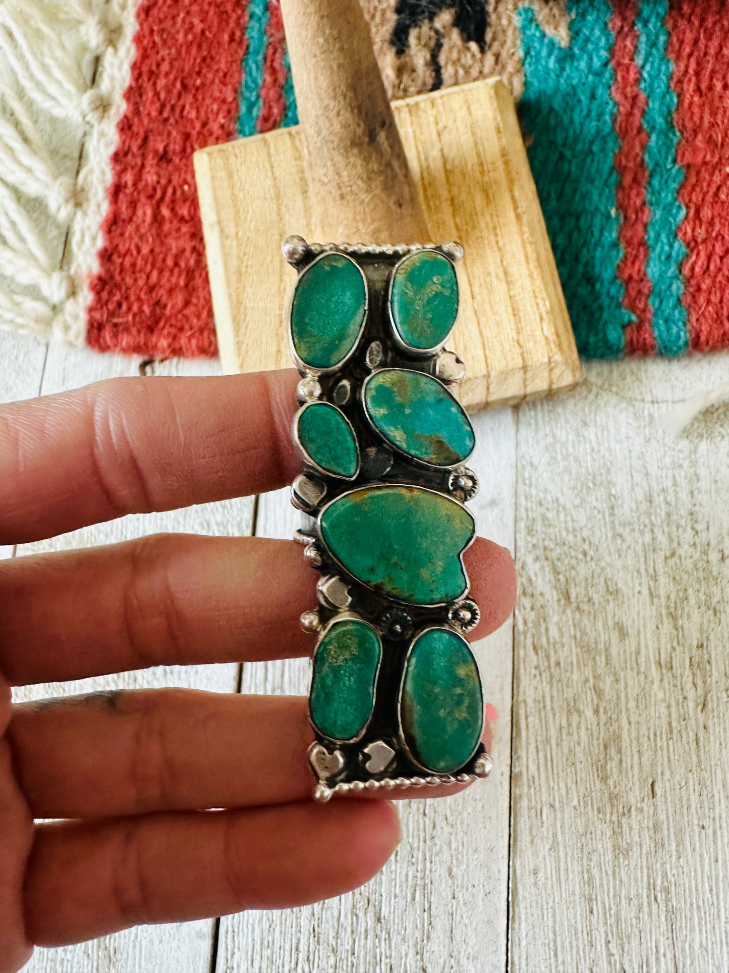 Navajo Royston Turquoise & Sterling Silver Adjustable Ring by Jacqueline Silver