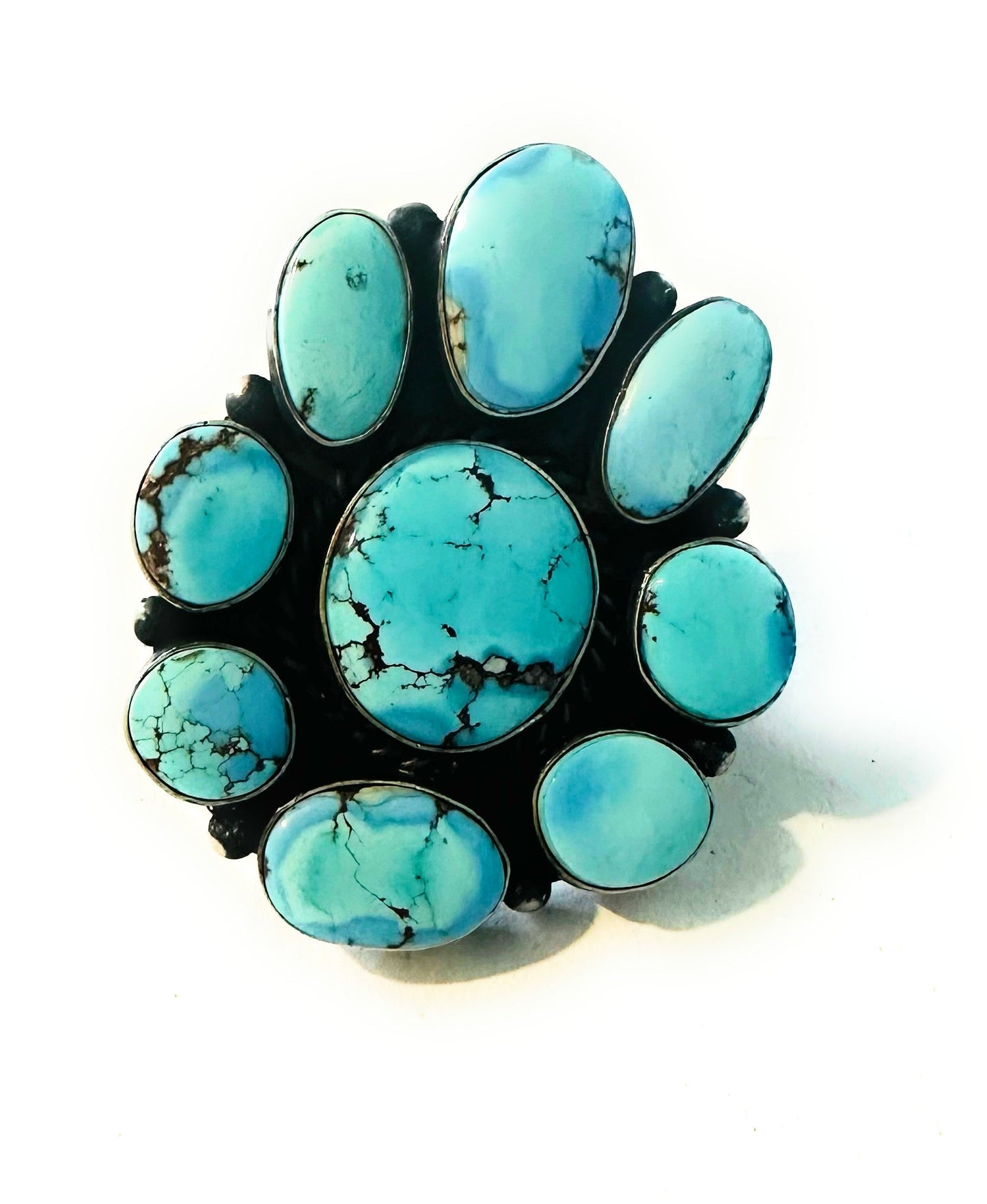 Navajo Golden Hills Turquoise & Sterling Silver Cluster Ring Size 8.75