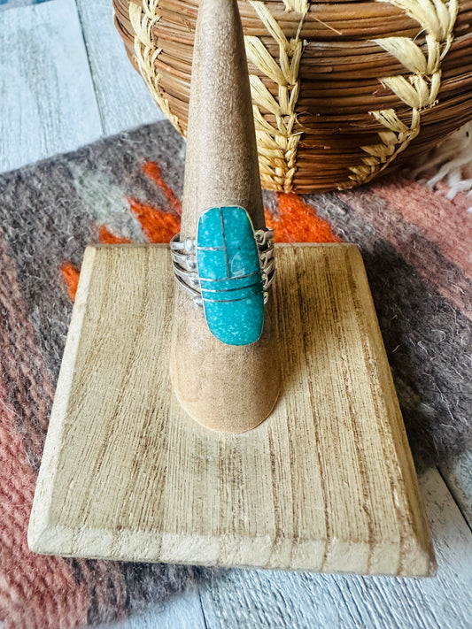 Navajo Turquoise & Sterling Silver Inlay Ring Size 6