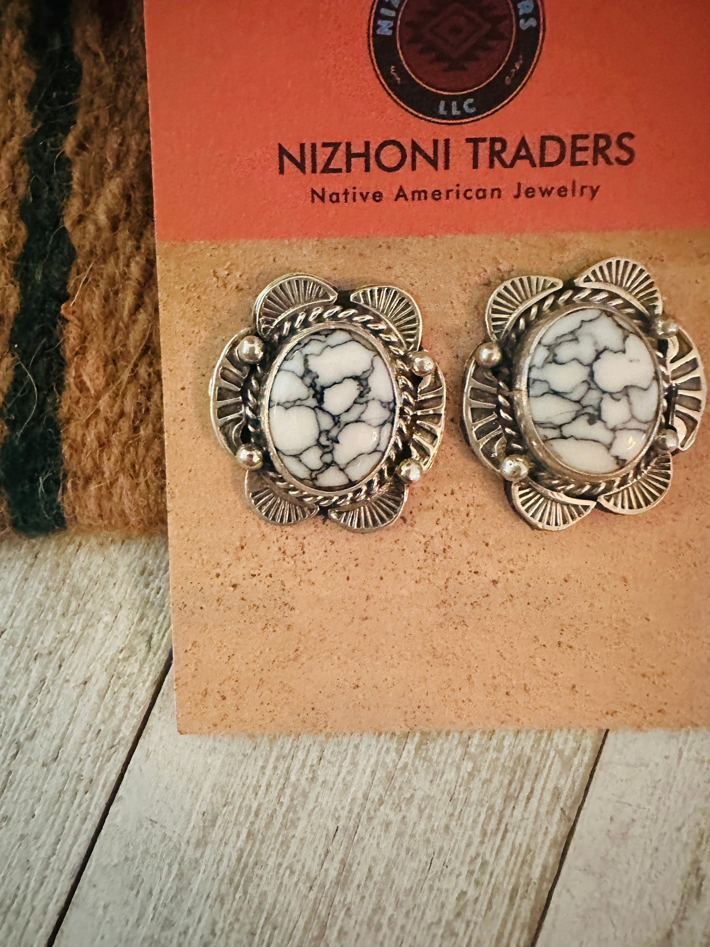 Navajo Howlite and Sterling Silver Post Earrings