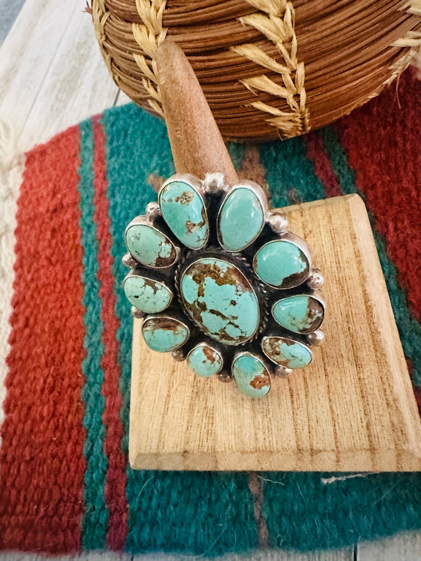 Navajo Sterling Silver & Number 8 Turquoise Adjustable Ring