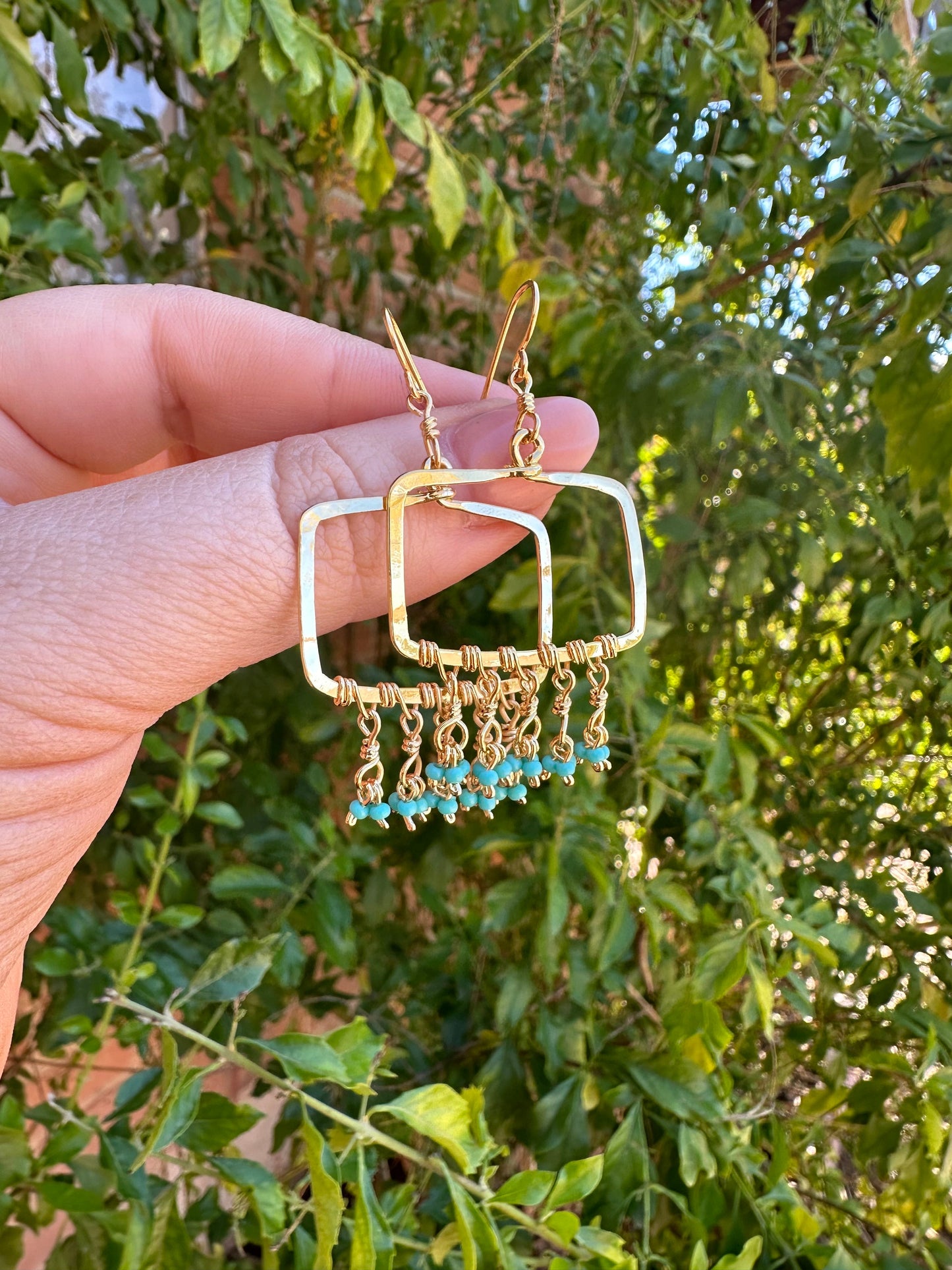 “The Golden Collection” Backyard Blues Handmade Turquoise Beaded & 14k Gold Plated Earrings