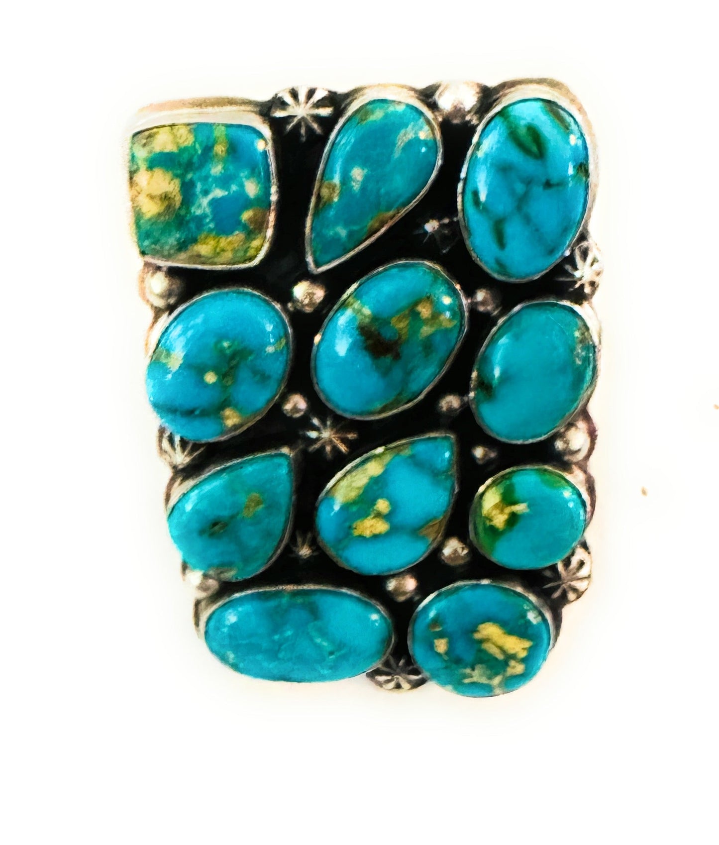 Navajo Sonoran Mountain Turquoise & Sterling Silver Adjustable Cluster Ring