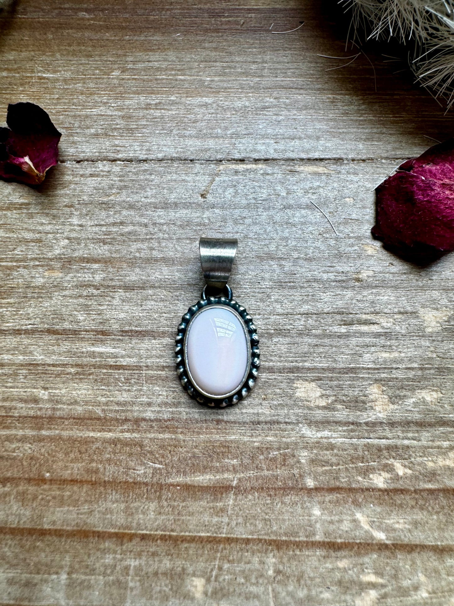 Oval Pendant - sterling silver with pink conch