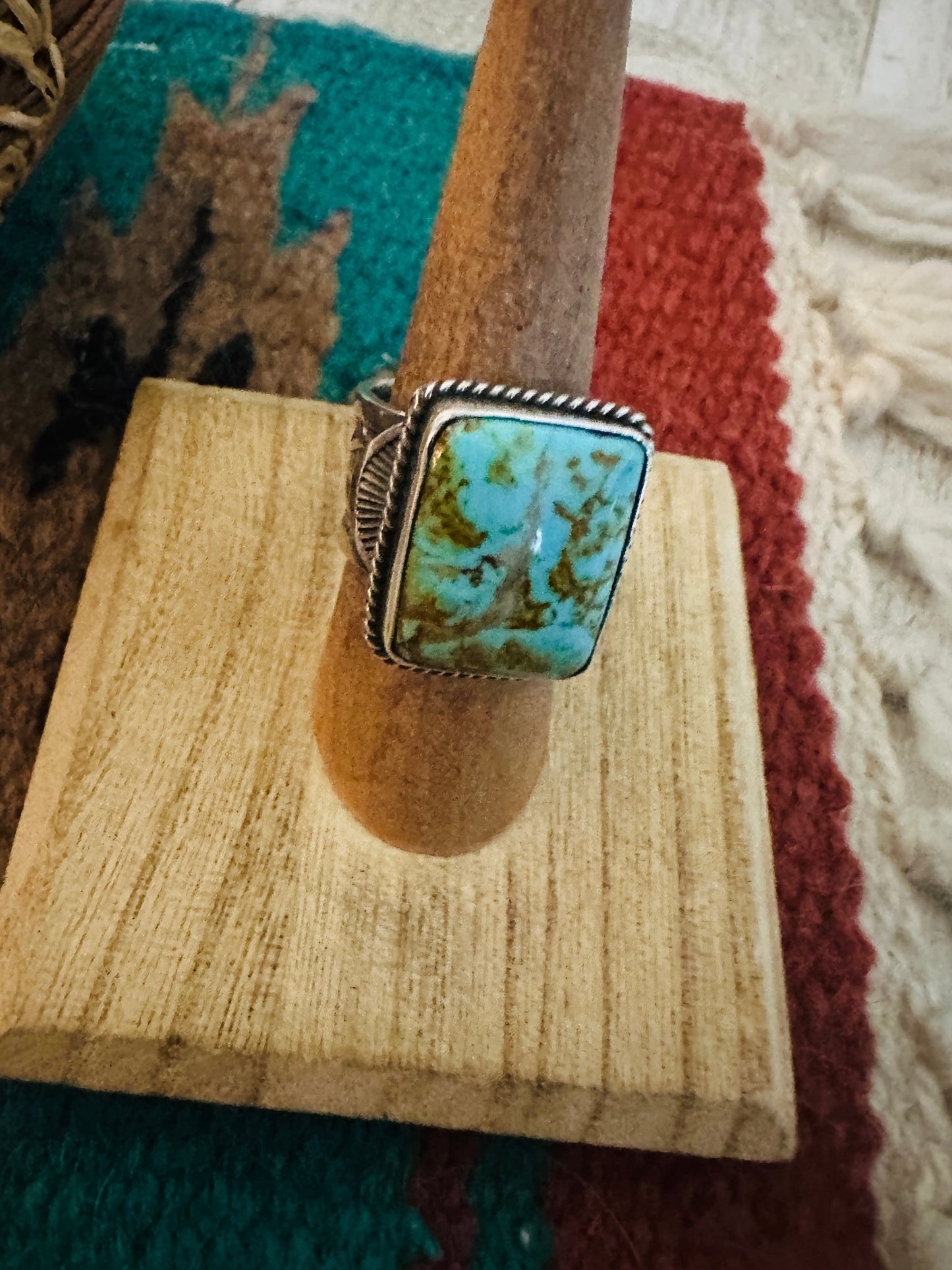 (Copy) Navajo Sterling Silver & Kingman Turquoise Band Ring Signed