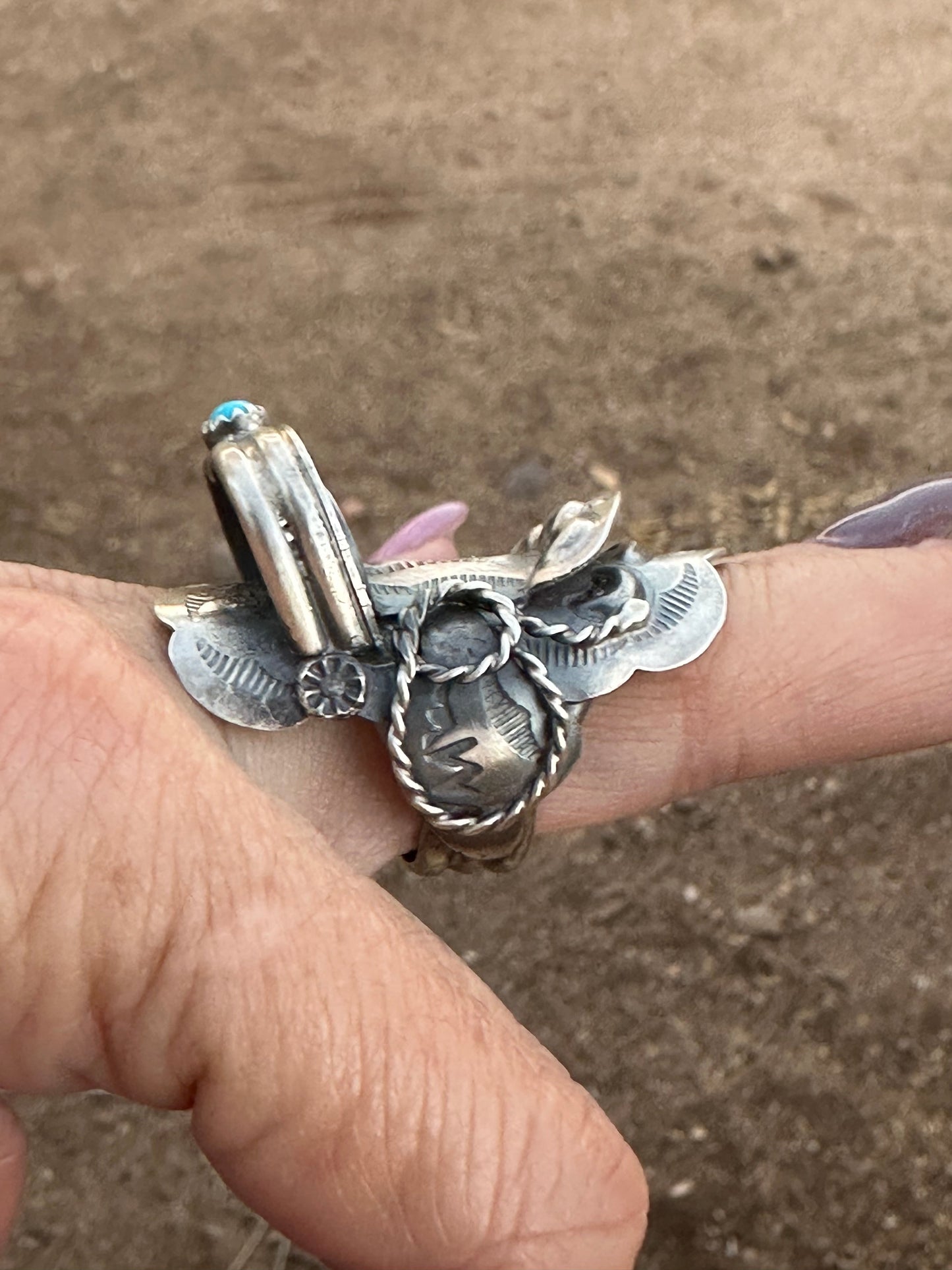 Navajo Tim Yazzie Sterling Silver and Turquoise Saddle Ring