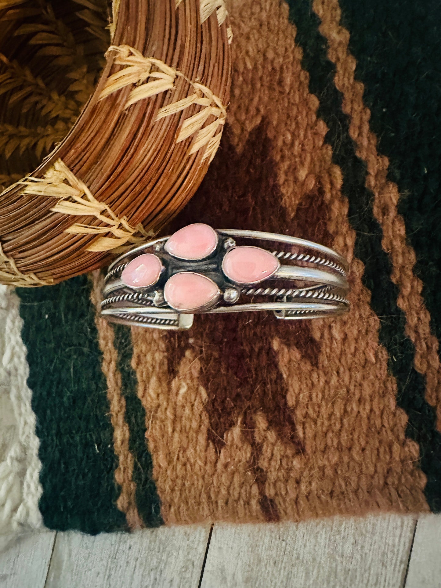 Navajo Queen Pink Conch Shell & Sterling Silver Cuff Bracelet