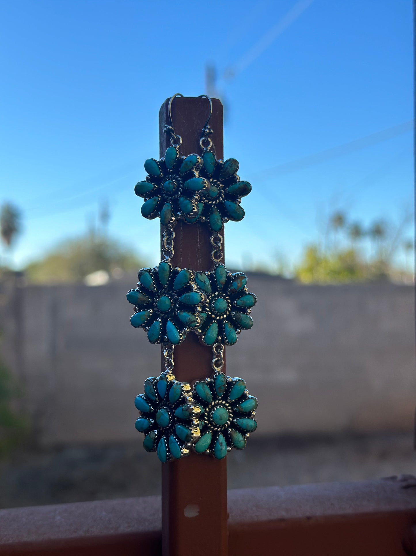 “Better Than Revenge” Handmade Turquoise and Sterling Silver Flower Dangle Earrings