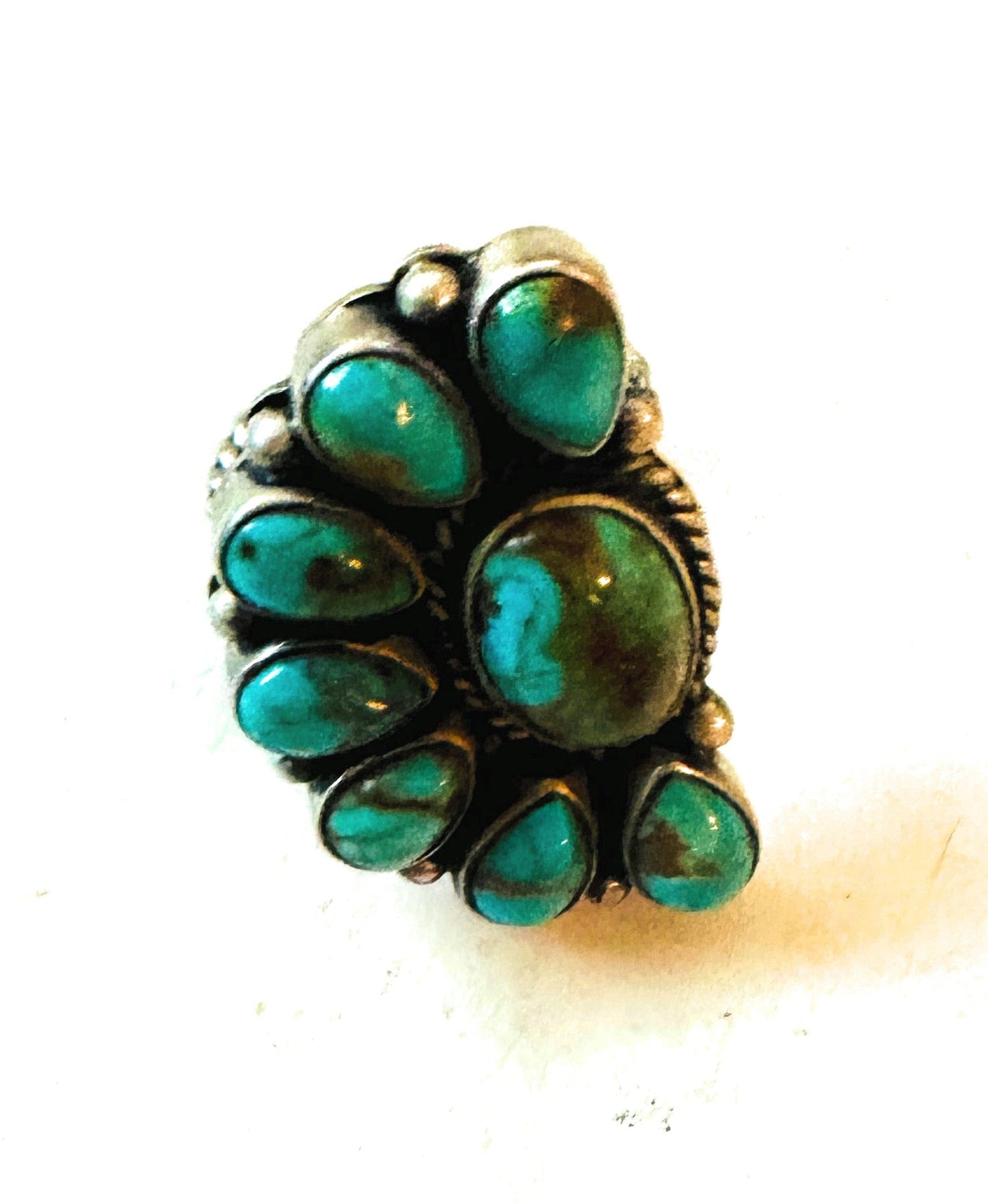 Navajo Turquoise & Sterling Silver Cluster Adjustable Ring