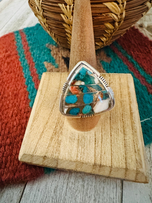 Navajo Spice & Sterling Silver Inlay Ring Size 9