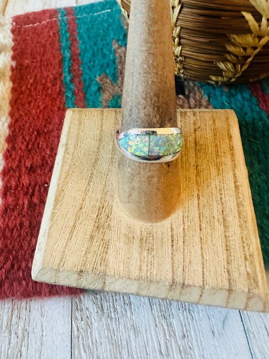 Navajo Sterling Silver & Opal Inlay Band Ring