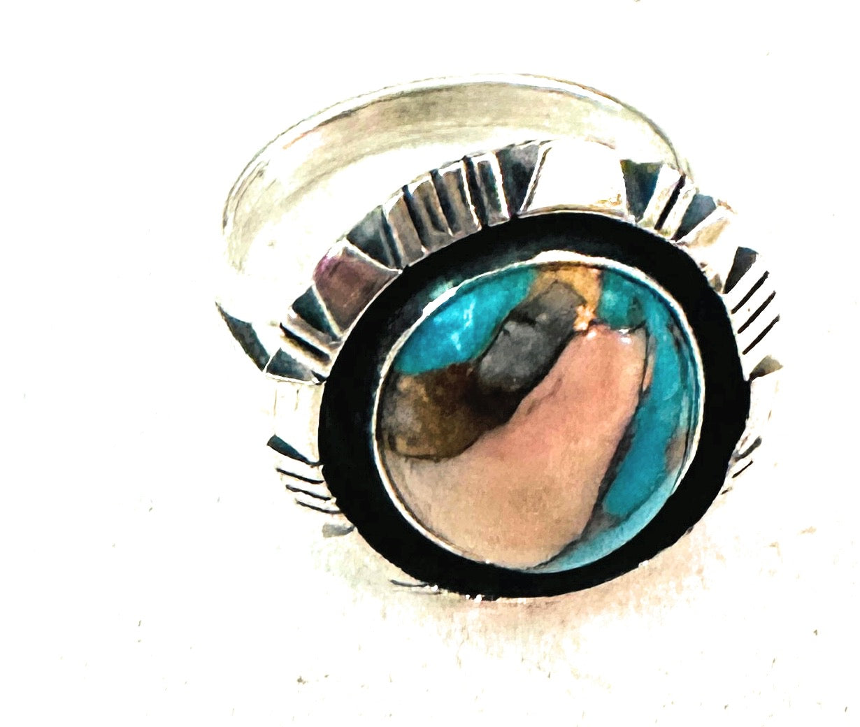 Navajo Sterling Silver & Pink Dream Mojave Adjustable Ring