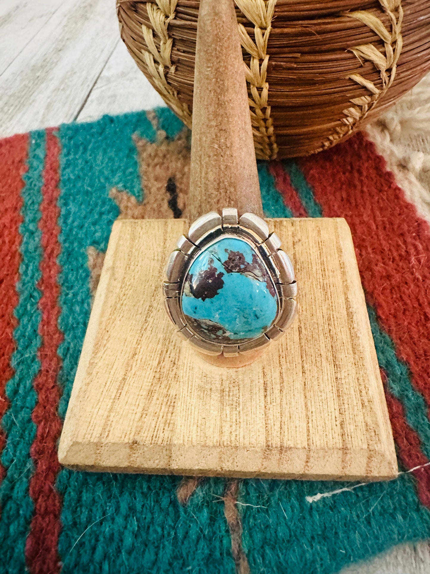 Navajo Sterling Silver & Turquoise Adjustable Ring