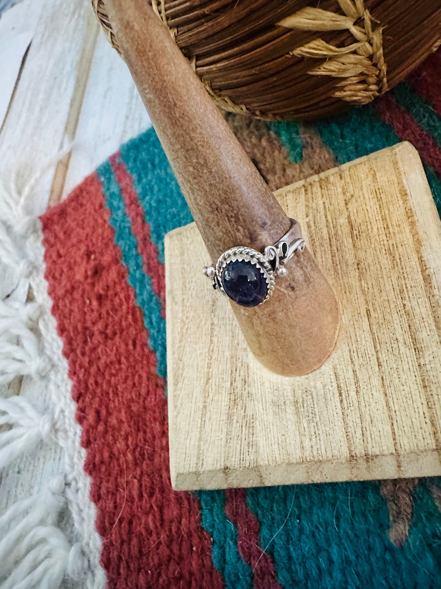 Navajo Amethyst & Sterling Silver Ring Size 7.5