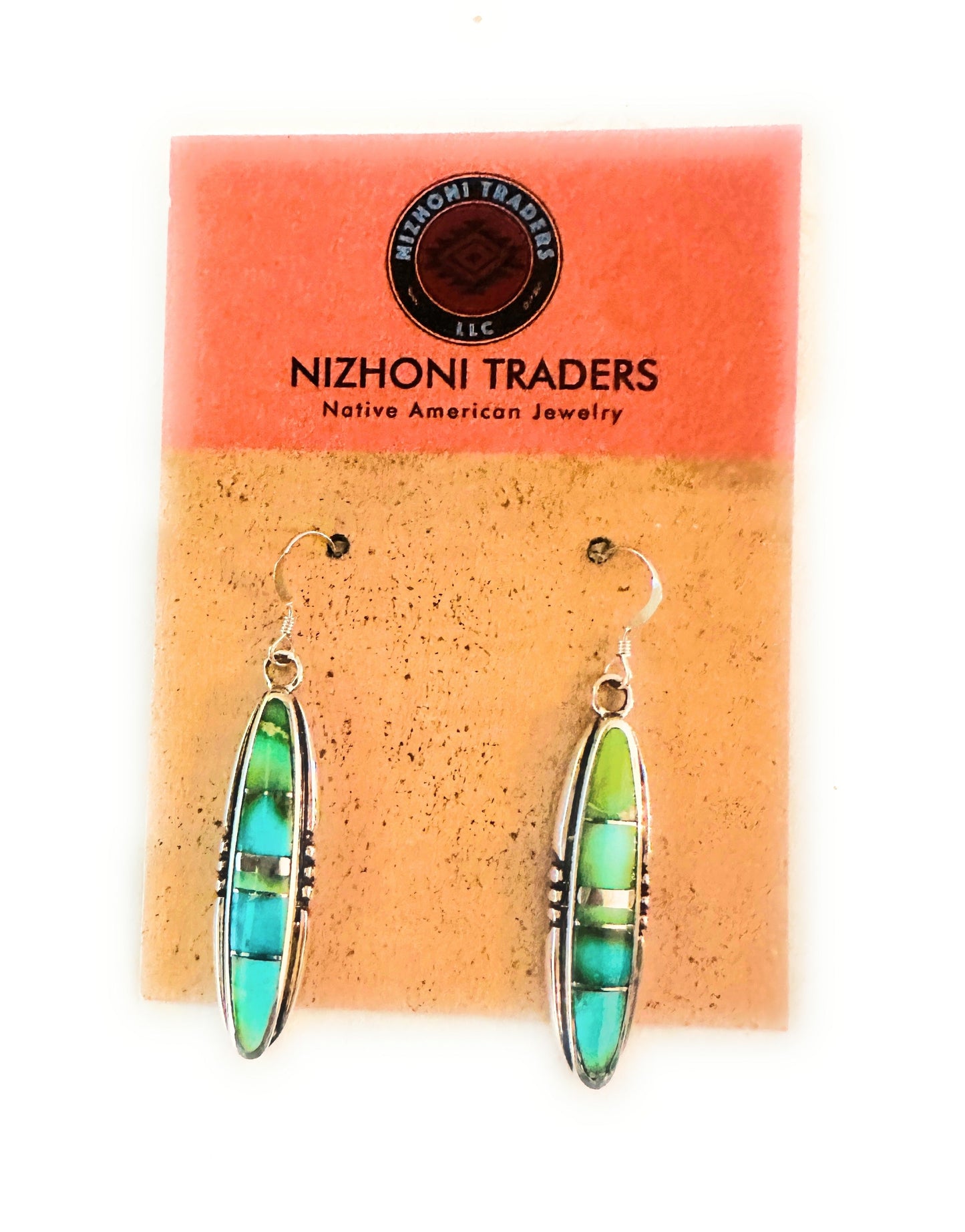 Navajo Sonoran Gold Turquoise And Sterling Silver Inlay Dangle Earrings