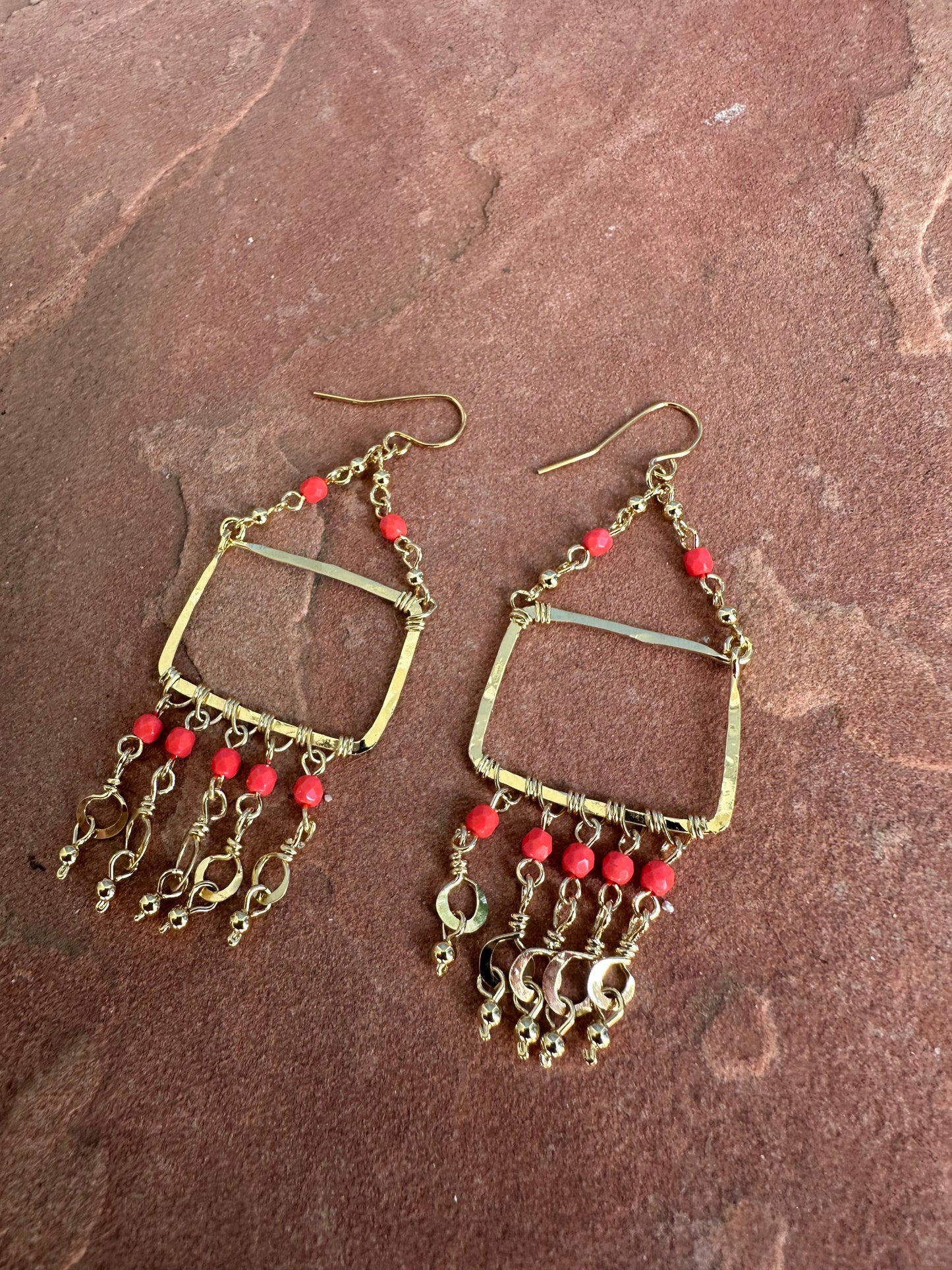 “The Golden Collection” September Sunrise Handmade Coral Colored Beaded & 14k Gold Plated Earrings