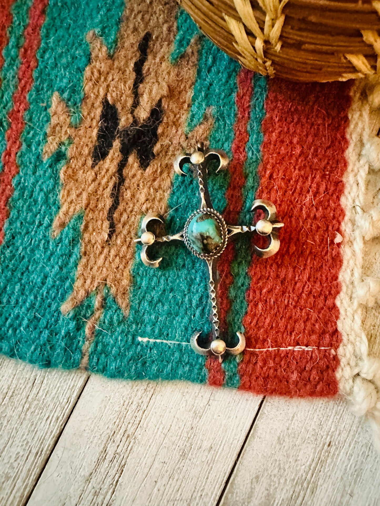 Navajo Sterling Silver & Turquoise Cross Pendant by Martha Cayatineto