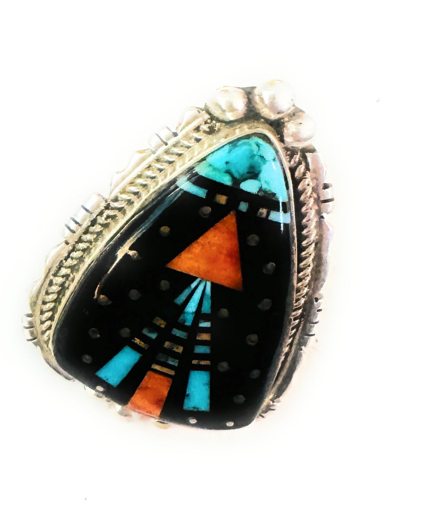 Navajo Multi Stone & Sterling Silver Starry Night Ring Size 6 by Ray Jack