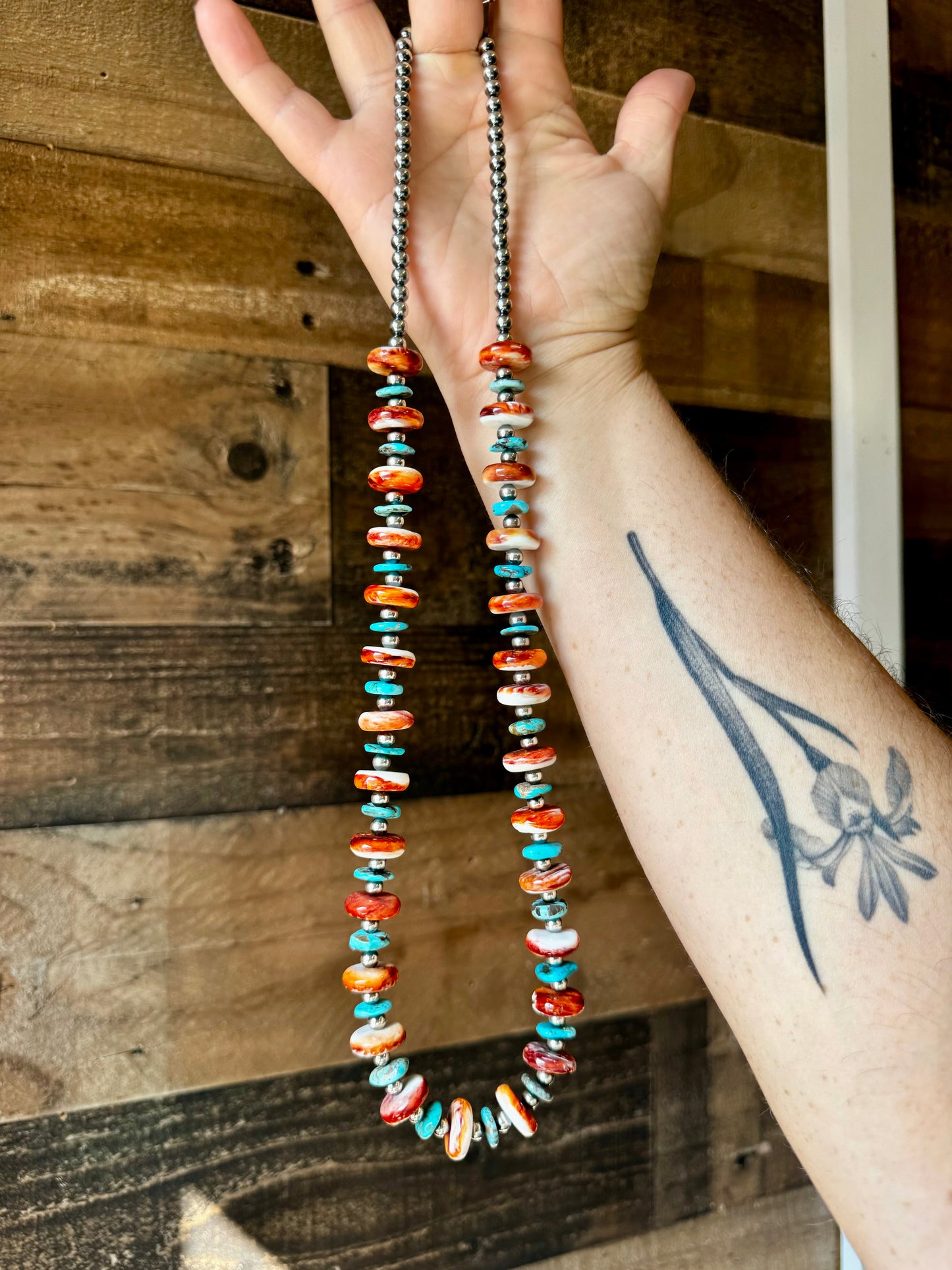 26 inch - NFR collection - sterling silver, red spiny & Turquoise