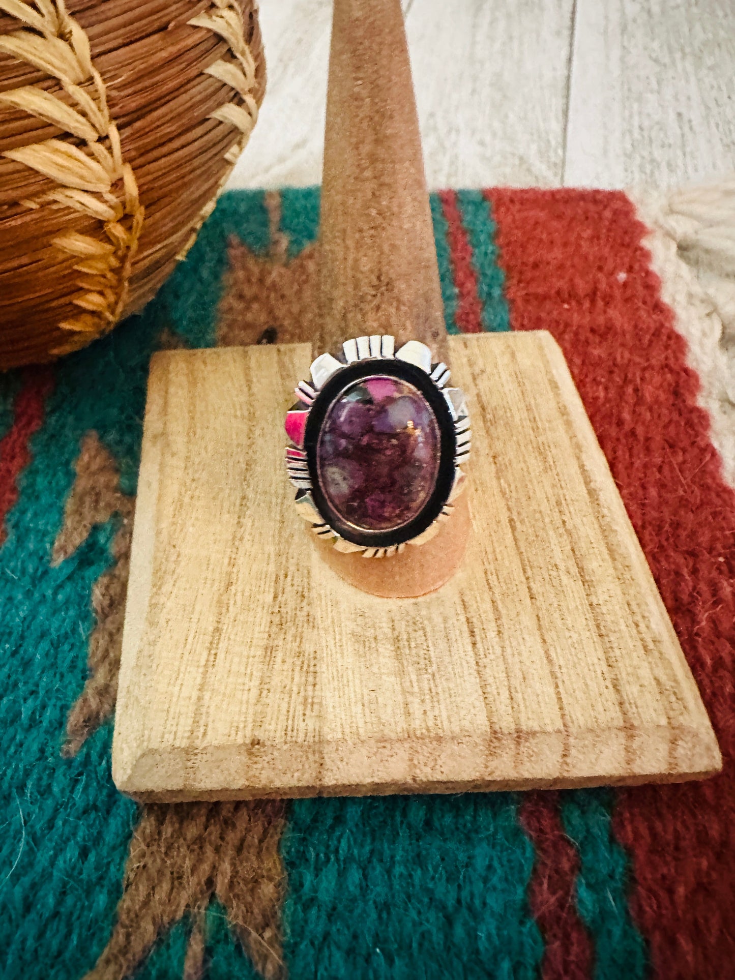 Navajo Sterling Silver & Pink Dream Mojave Adjustable Ring