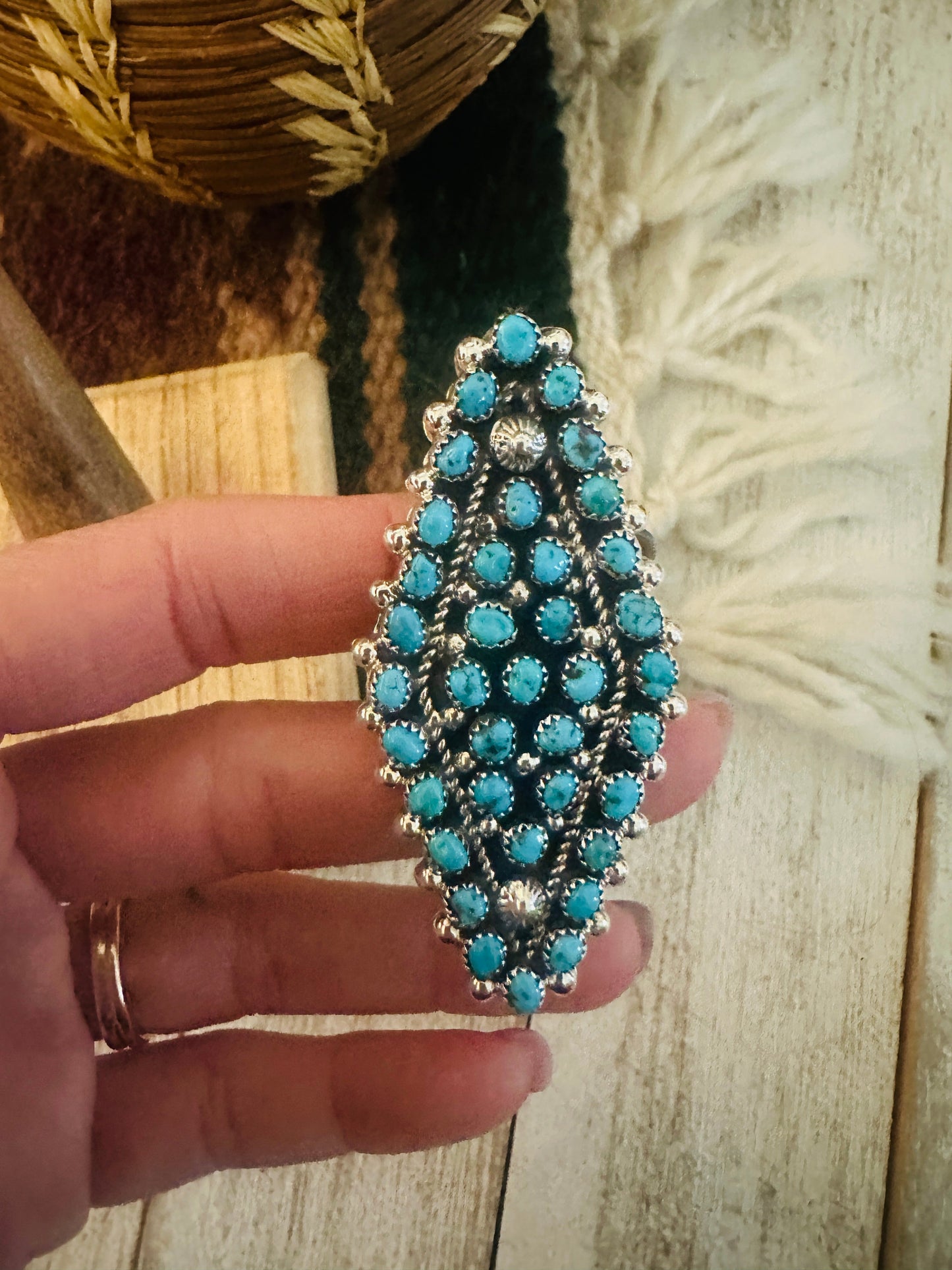 Navajo Sterling Silver & Turquoise Cluster Adjustable Ring