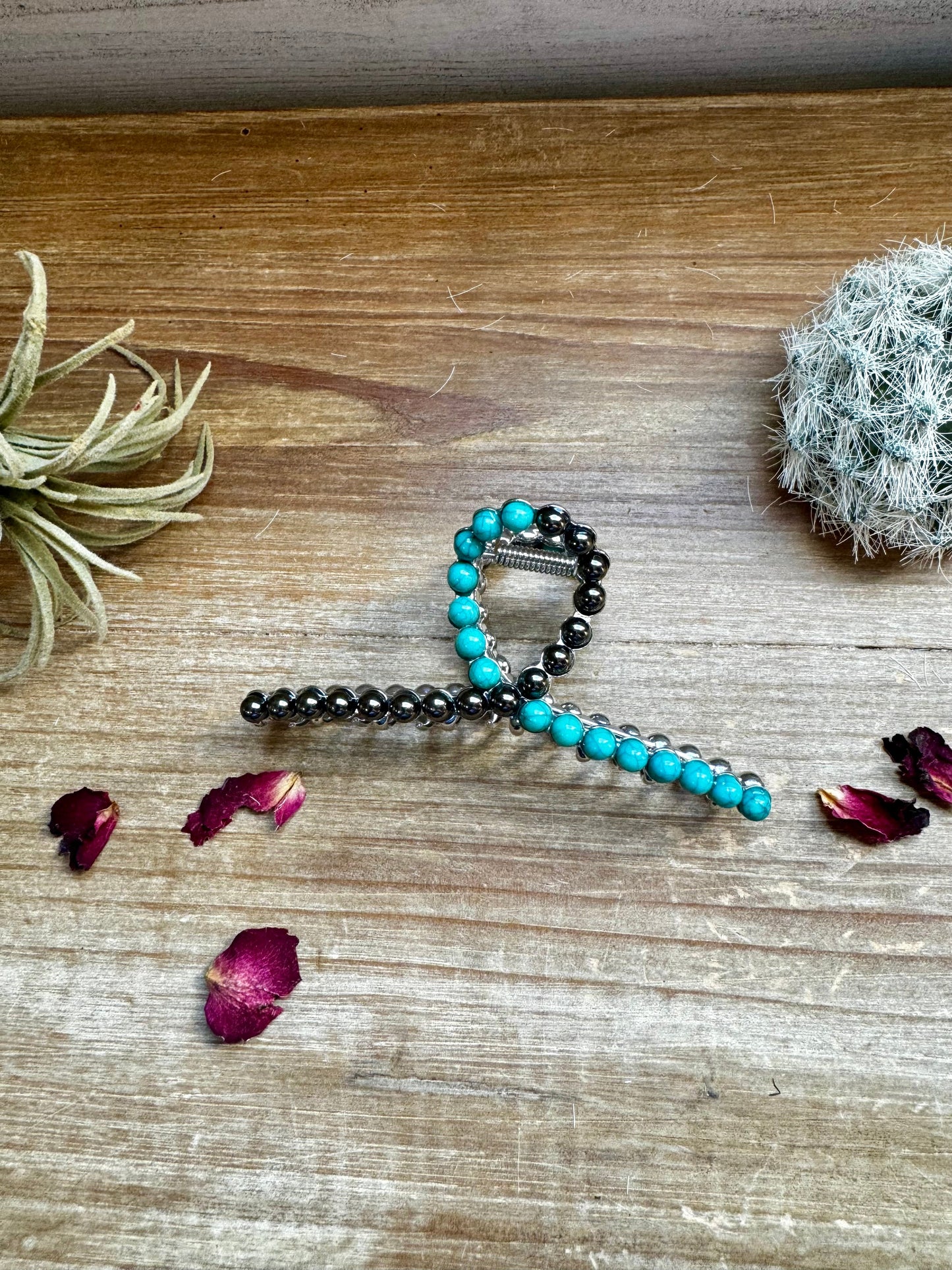 Turquoise and faux silver Hair Clips