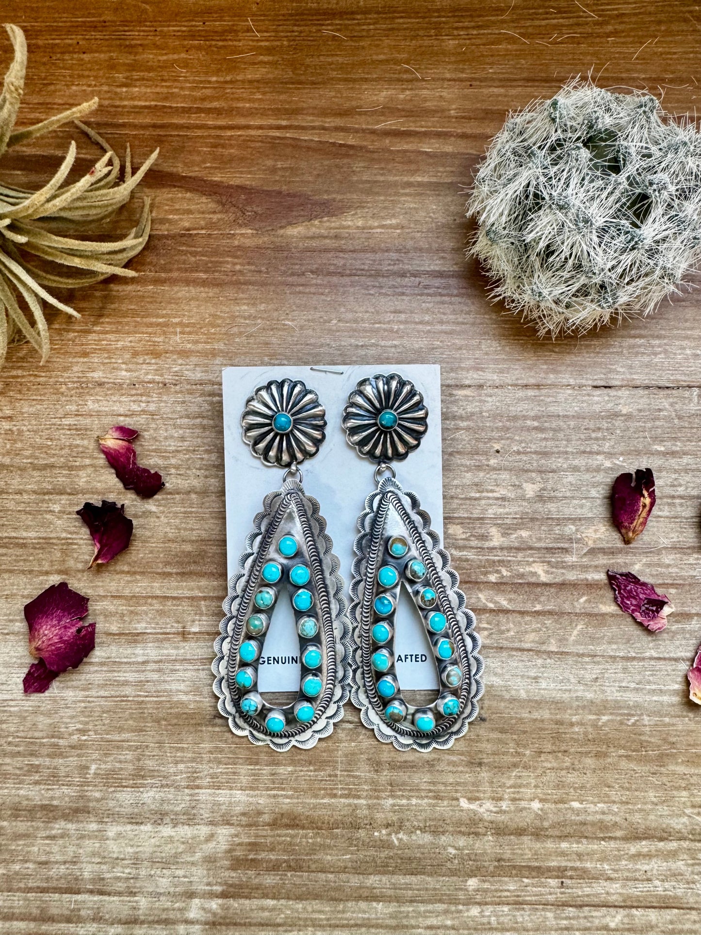 Big Dangle Stud Blue Turquoise Earrings