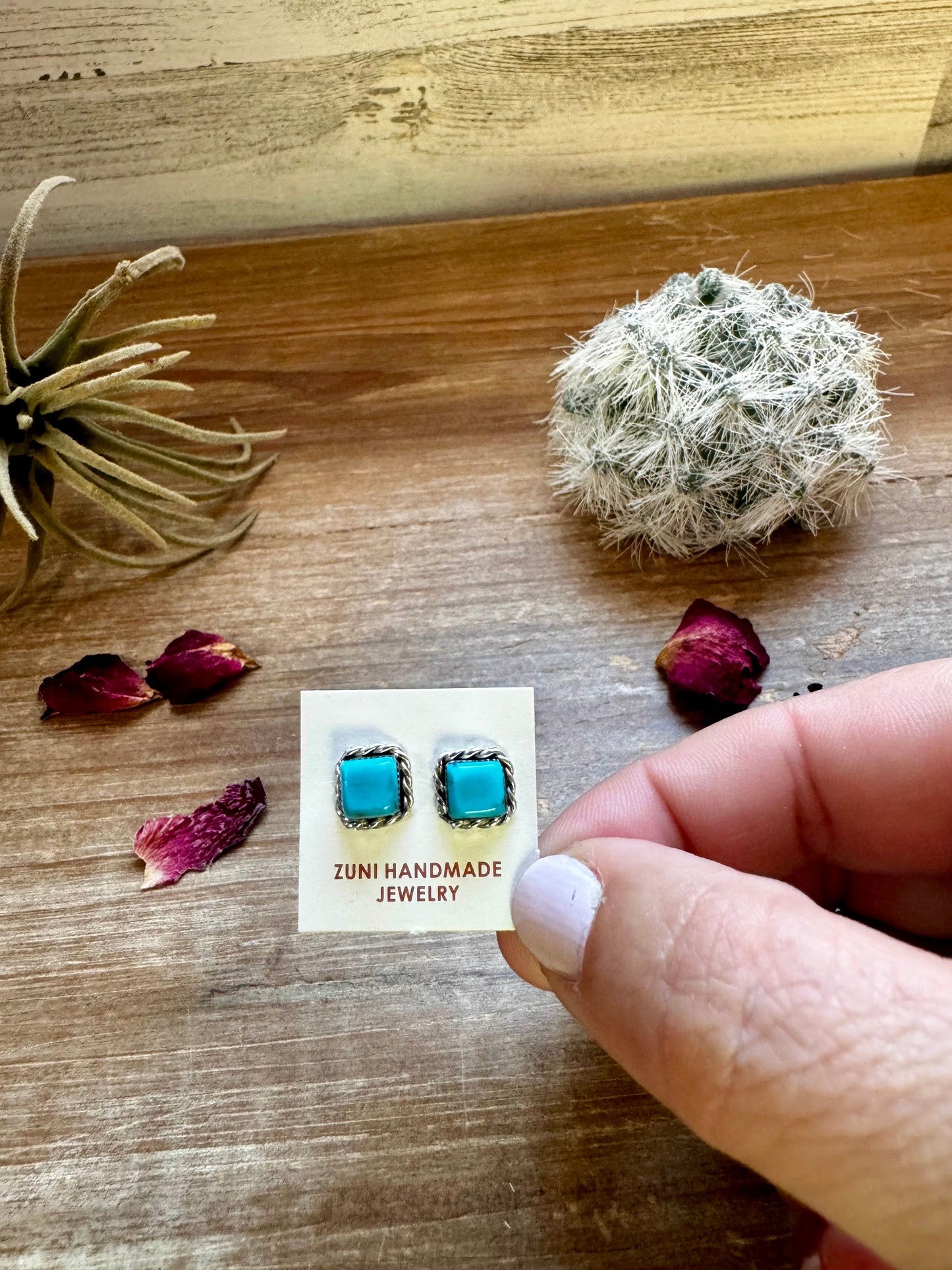 Stud square turquoise earrings