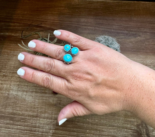 Ring- adjustable- Kingman turquoise ring and sterling silver