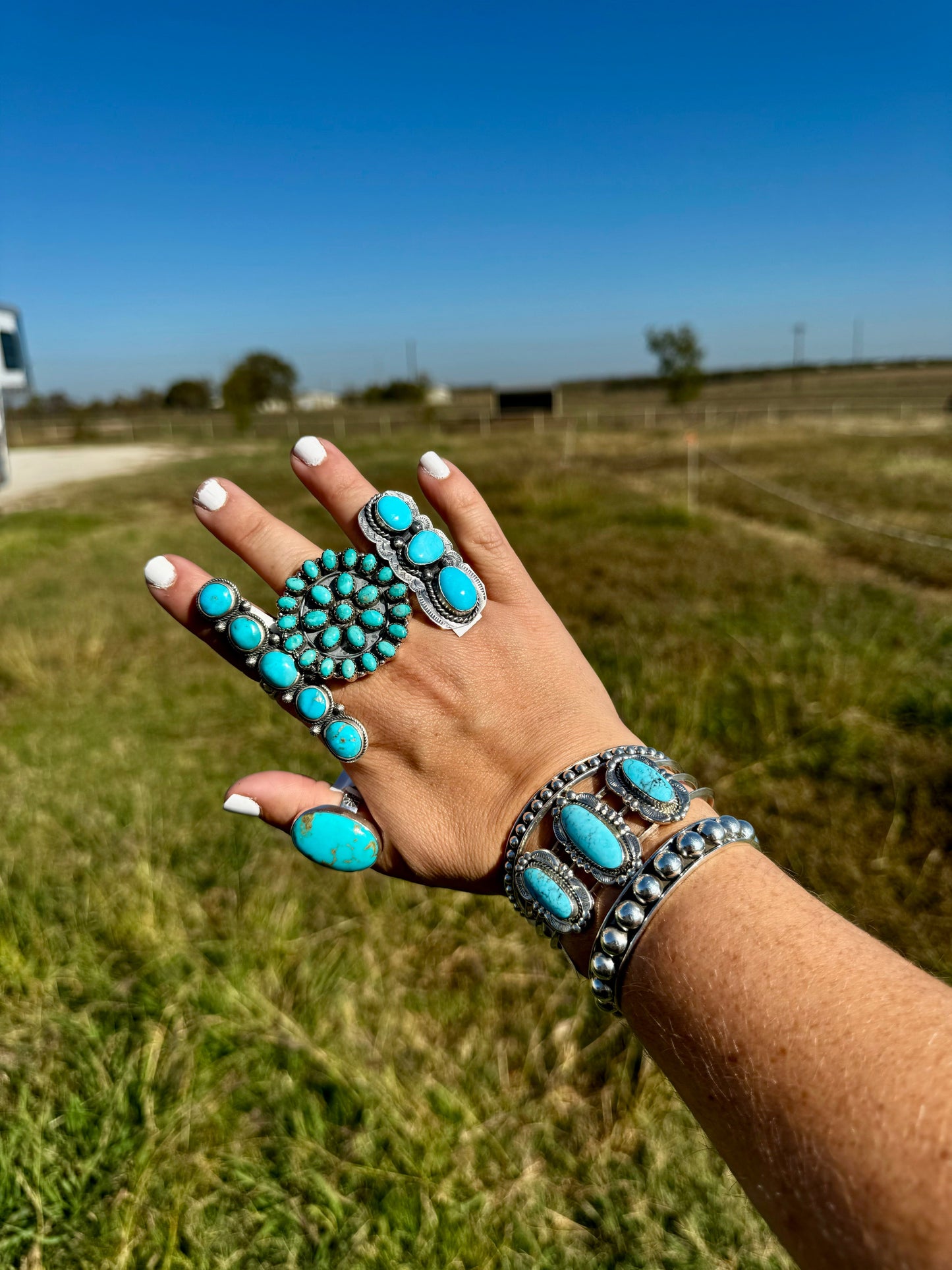 Oval Ring- adjustable- Kingman turquoise ring and sterling silver