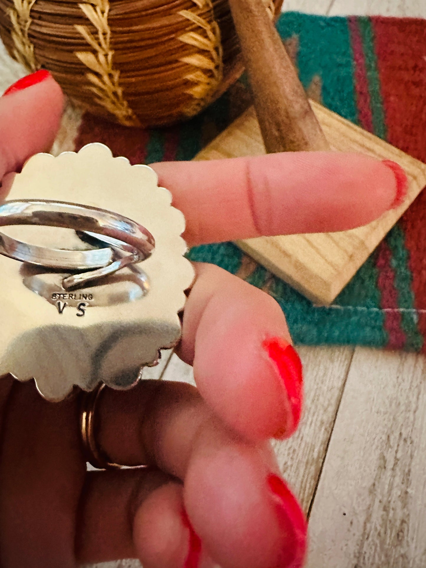 Navajo Sterling Silver & Turquoise Cluster Adjustable Ring