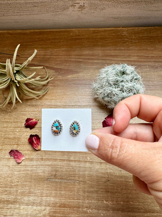 Teardrop Stud spiny and turquoise earrings