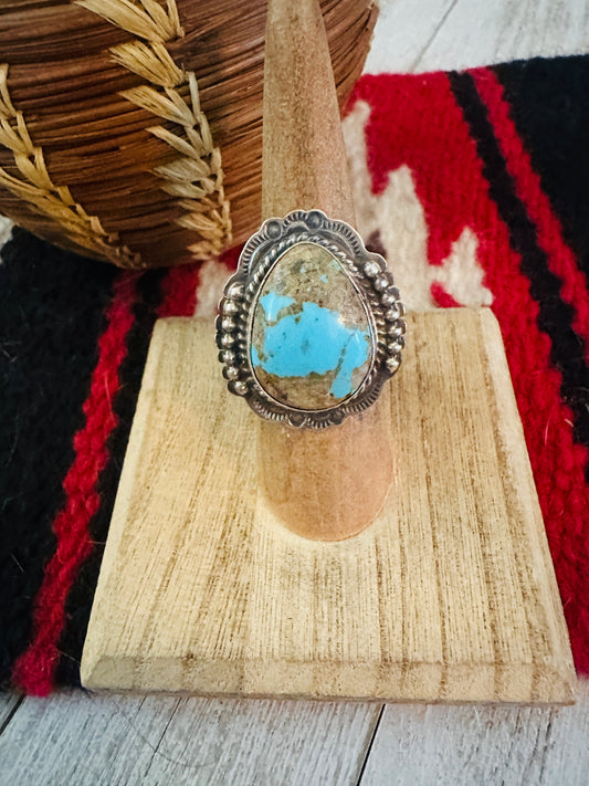 Navajo Sterling Silver & Number 8 Turquoise Ring Size 7