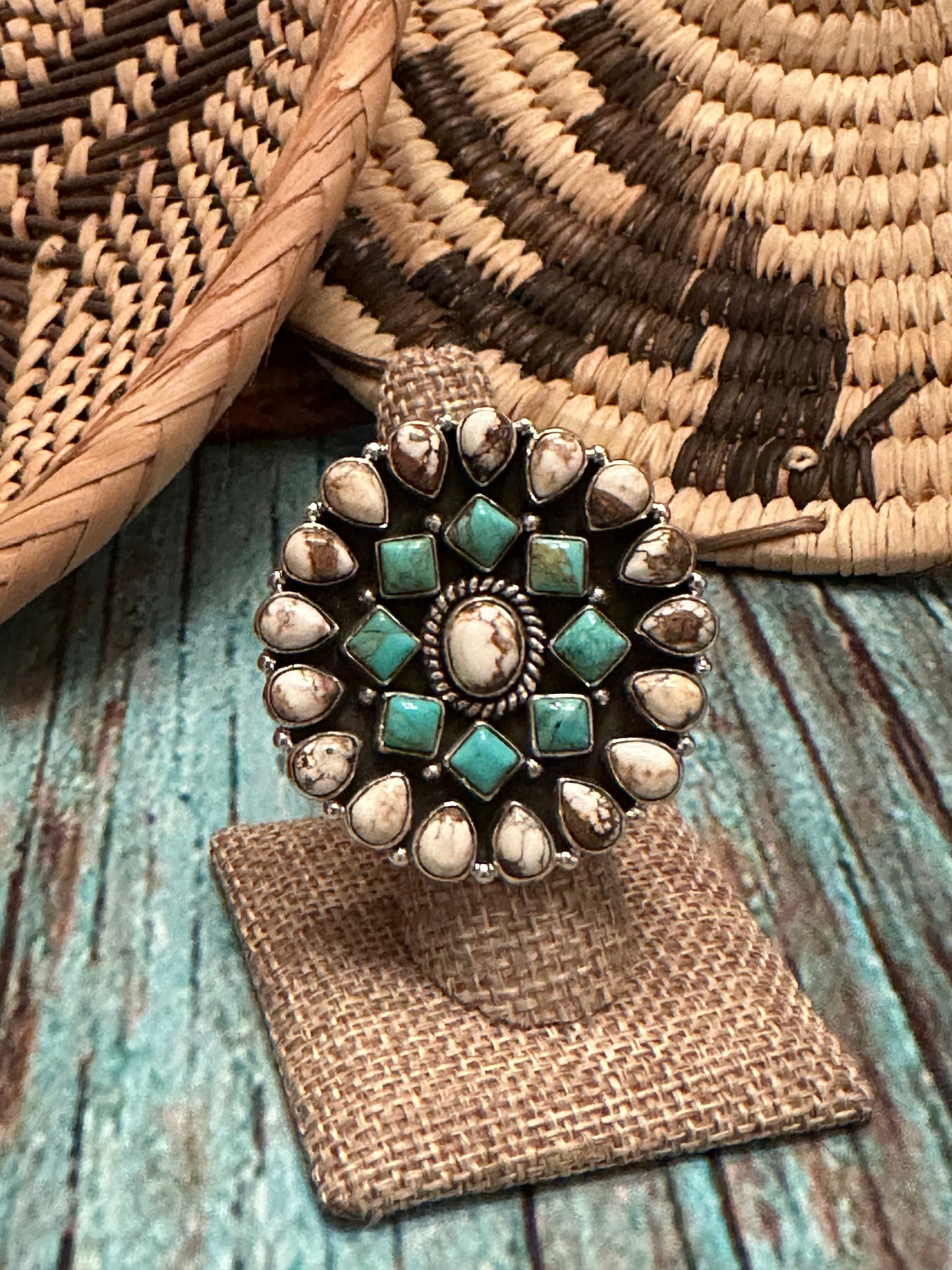 Desert Highway Wild Horse & Turquoise Sterling Silver Adjustable Ring