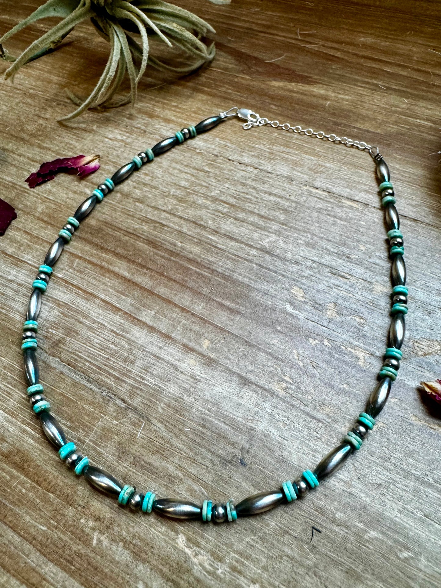 Torpedo choker Sterling Silver Pearls and turquoise choker