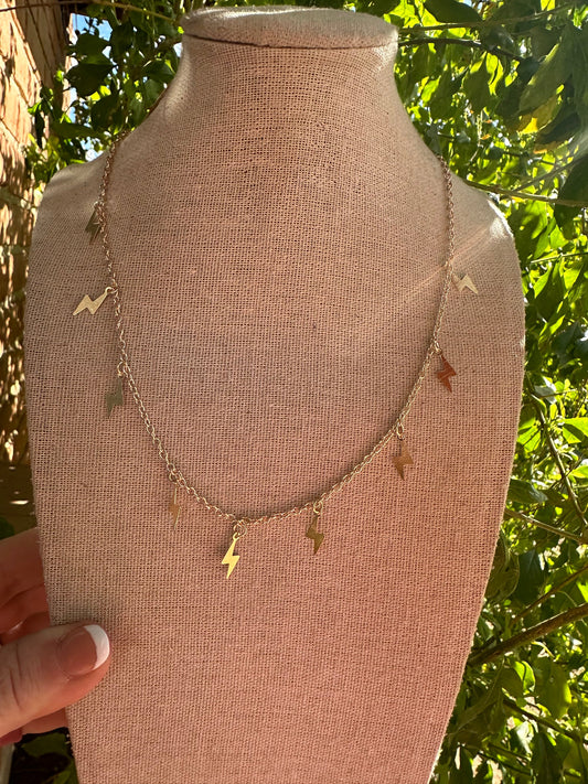 “The Golden Collection” Lightning Bolt Handmade 14k Gold Plated Necklace