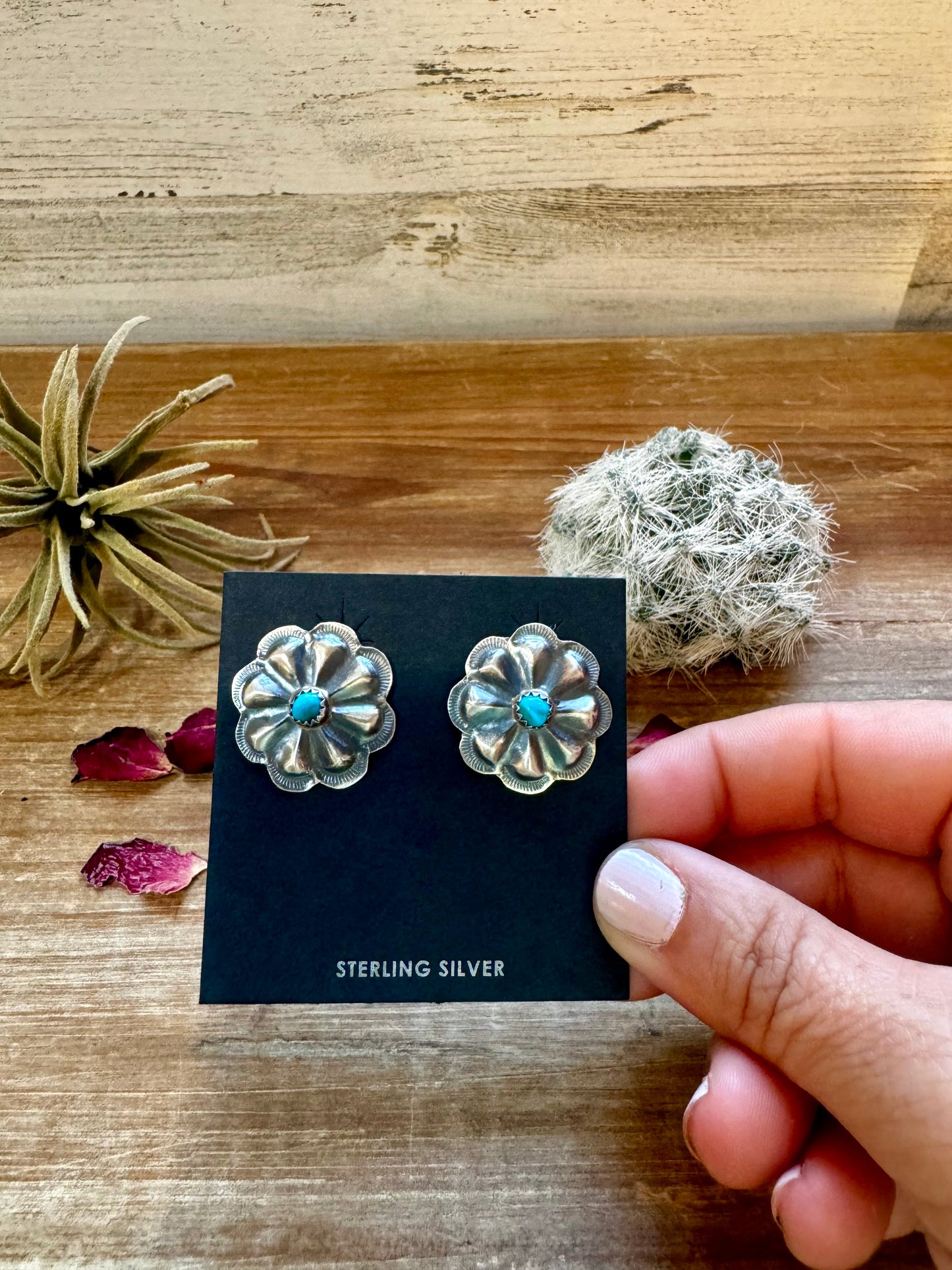 Cluster Sterling silver stud earrings with turquoise